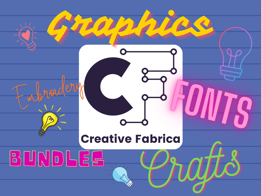 Creative Fabrica studio website banner with the slogan "Where your creative journey begins" featuring tools such as Studio, Vectorizer, Transfer and Flow on a bright blue-violet background.